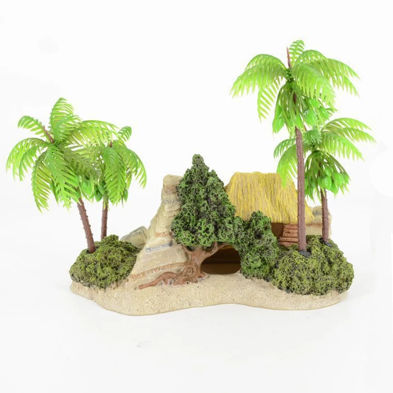 Аквариумные аксессуары для аквариума из смолы кокосовое дерево домик лодка пляж
