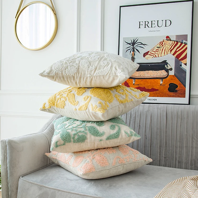 3D вышитая Подушка с цветочным принтом льняная наволочка желтого зеленого цвета