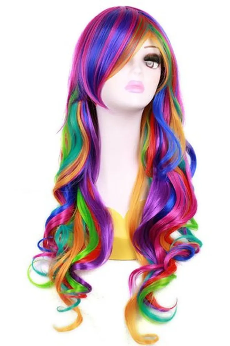 Rainbow Wigs for Women 24 Inches Long Synthetic Drag Wig Colorful Wigs for Cosplay Costume Party