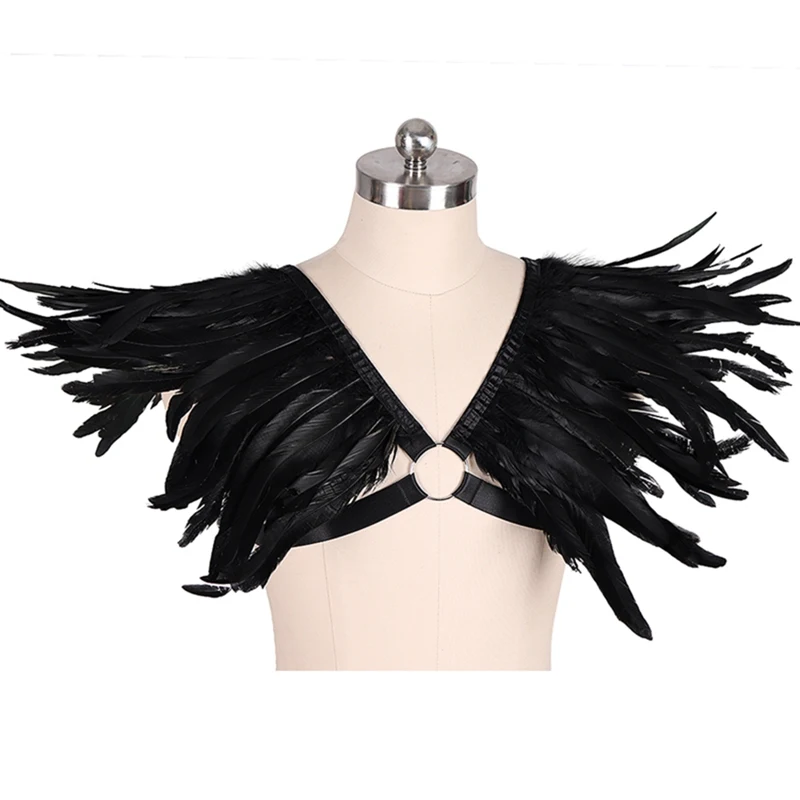 Мужские перьев клетка Bralette жгут эполет крылья укороченный топ Гот стимпанк