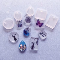 20pcs crystal epoxy resin mold keychain pendant casting silicone mould kit with keyrings diy art crafts jewelry earrings making