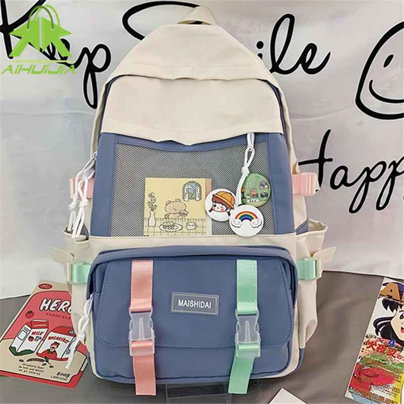 

Разноцветные Женские многофункциональные школьные сумки, Мультяшные наклейки, Женский нейлоновый рюкзак, милые Мультяшные наклейки, школь...