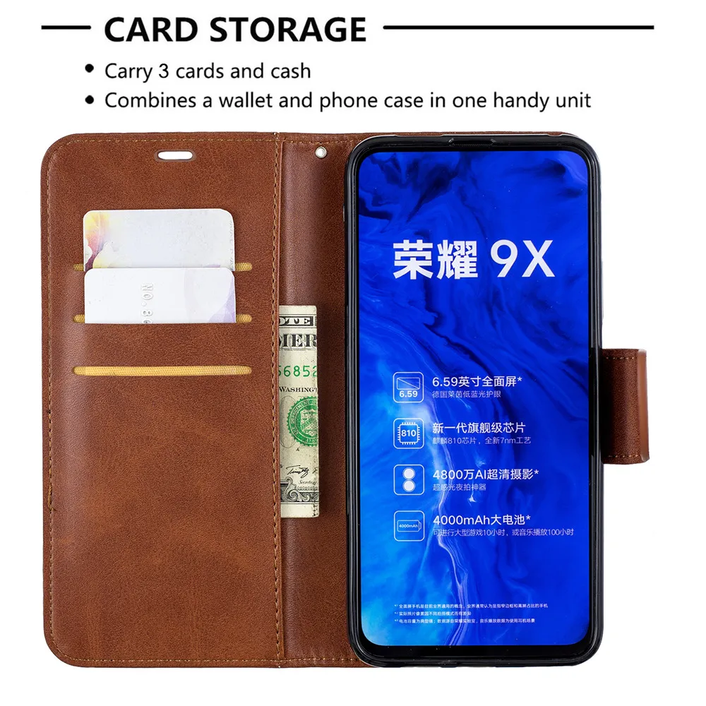 Flip Wallet Leather Case on sfor Huawei Honor 9X For Coque Pro Magnetic Book Phone Cover Men Women |