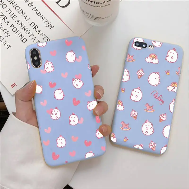 

kawaii Tea with Molang pattern Liquid Silicone Phone Case for iPhone 11 Pro Max XR XS X Soft Cover for iPhone 6 6S 7 8 Plus Case