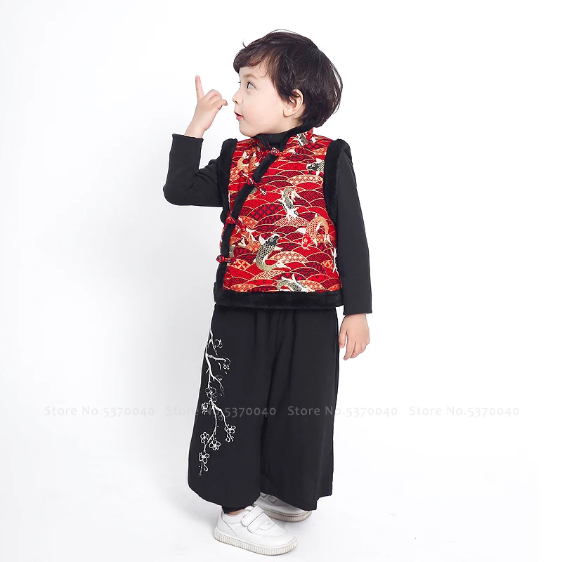 Модный жилет Hanfu в стиле ретро для мальчиков костюм Тан китайском с вышивкой