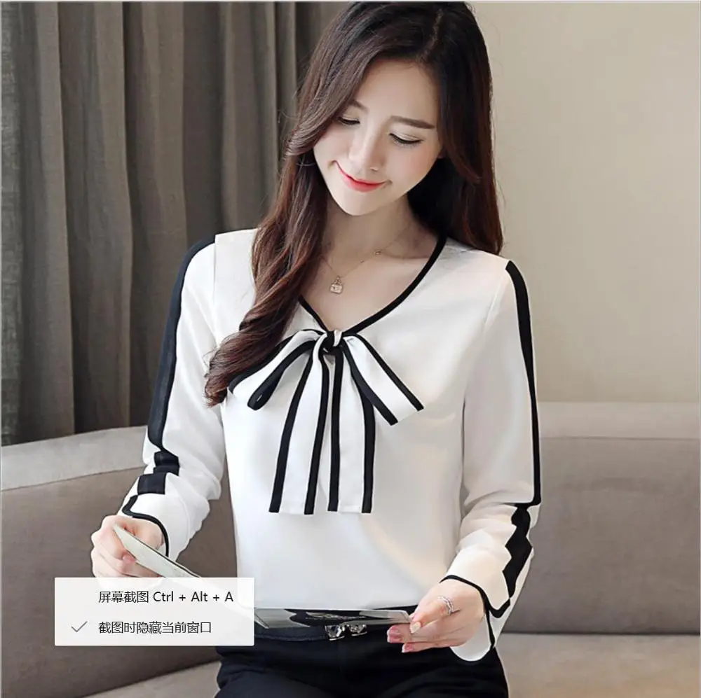 2019 женские шифоновые топы с длинным рукавом милая тонкая женская дикая Корейская