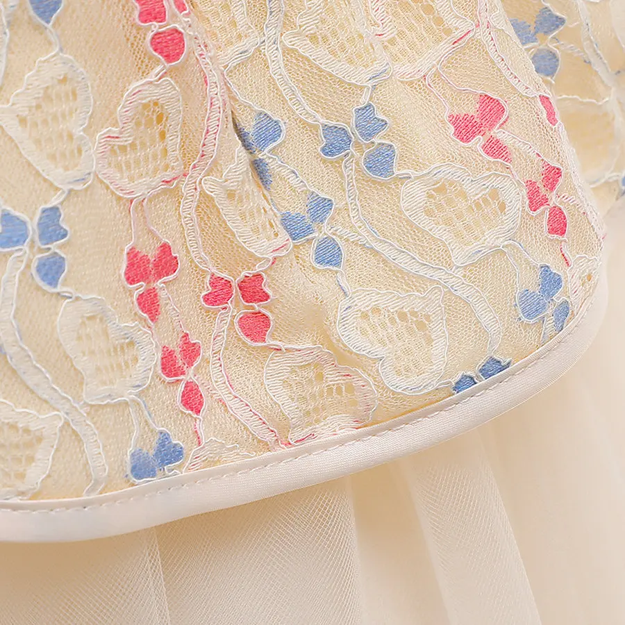 

Champagne Lurex Flora Puff Sleeve Tulle Ball Gown Pageant Party Dress Girls 4-11 Years Vintage Palace Princess Wedding Dresses