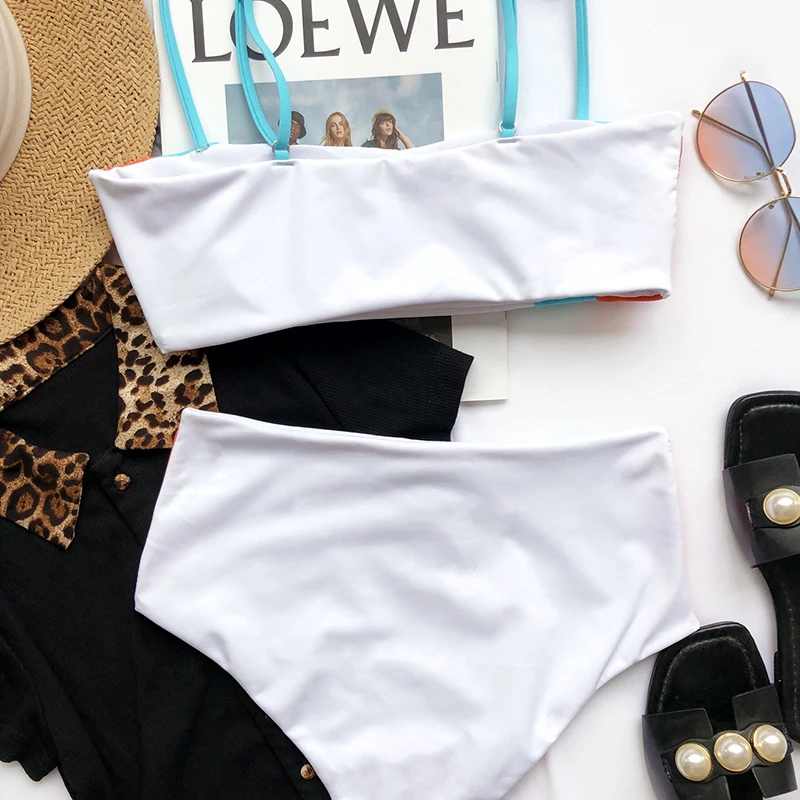 

High Waist Swimwear Women Sexy Bandeau Bikini Set 2021 Female Patchwork Swimsuit 2 Pieces Push Up High Cut New Bather Suit