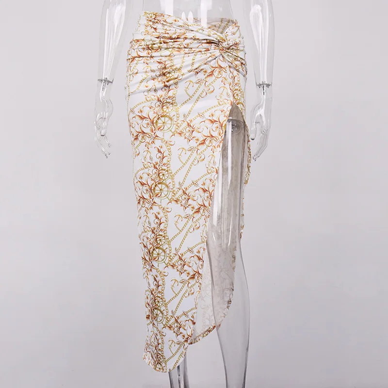 

Print Long Skirt Women Sexy Chic Side Split Twist Asymmetrical Maxi Skirt Ladies Casual Streetwear Summer Party Outfits