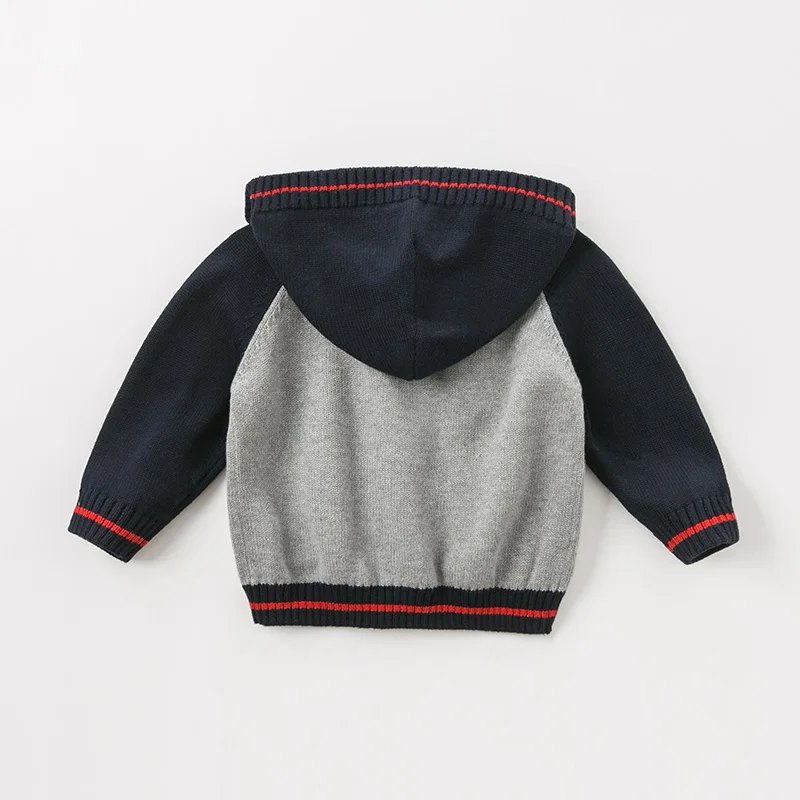 DB11456 dave bella autumn infant baby boys fashion zipper hooded cardigan kids toddler coat children cute knitted sweater | Мать и