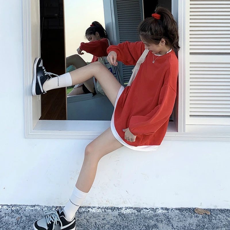 Женская толстовка без шапки тонкий свободный Универсальный пуловер в стиле