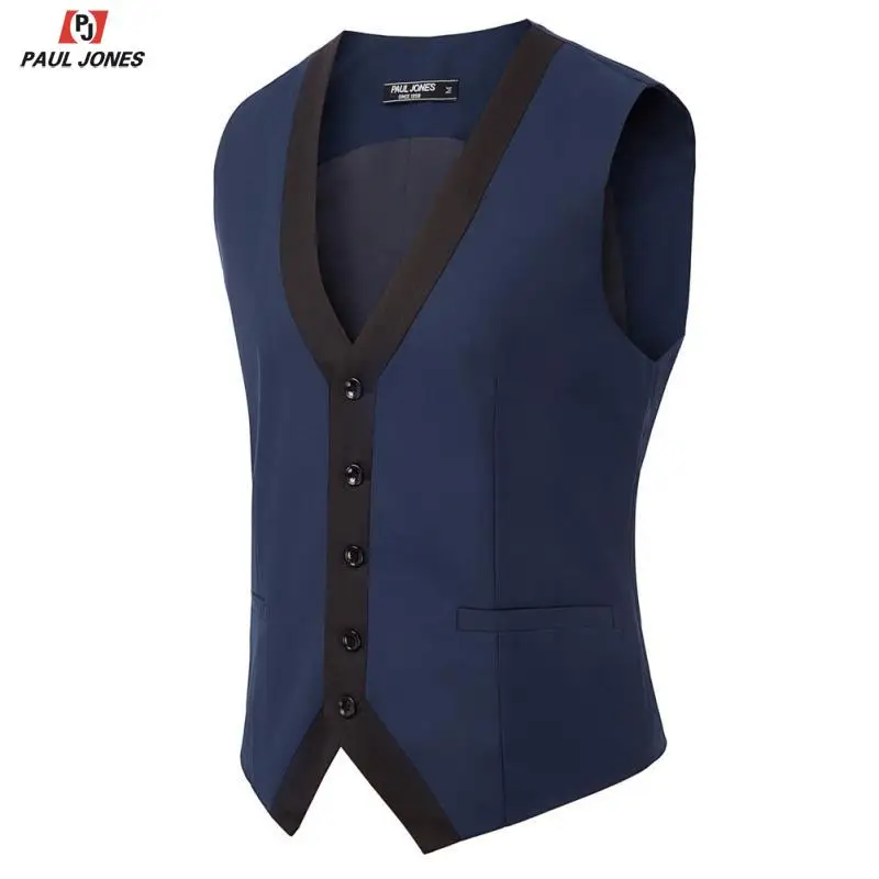 Мужской контрастный жилет PAUL JONES приталенный деловой с v-образным вырезом и