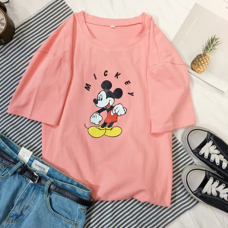 Женская летняя футболка с коротким рукавом и принтом Микки Маус|Тройники| |