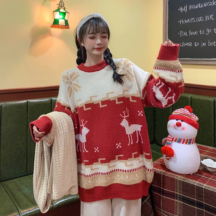 

Autumn Winter Sweater Women Harajuku Japanese Fashion 2020 New Thick Keep Warm Long Sleeve Christmas Retro Pullovers Loose Tops
