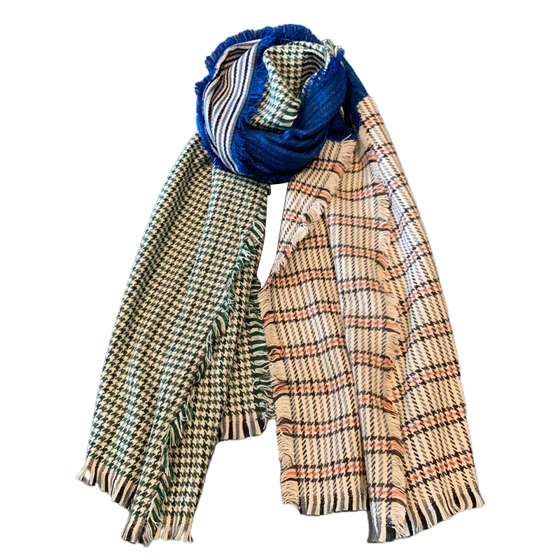 

2021 Women winter scarf, new luxury high-quality houndstooth shawl mixed colors raw edgeswarm thick double-sided scarves