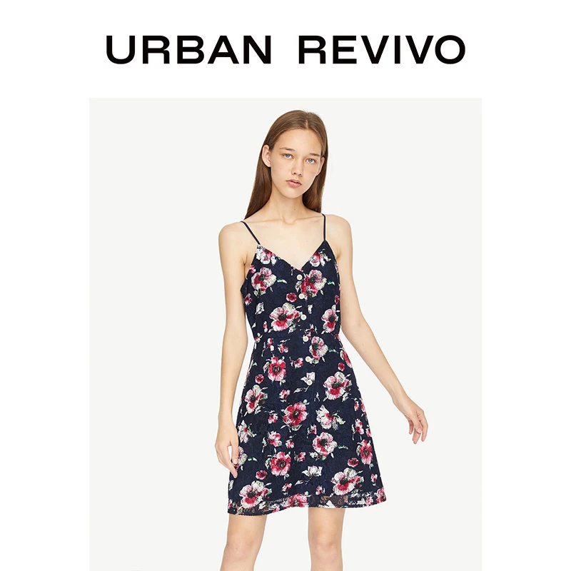 

Spring and Summer Youth Women's Color Printing V-neck Strap Dress