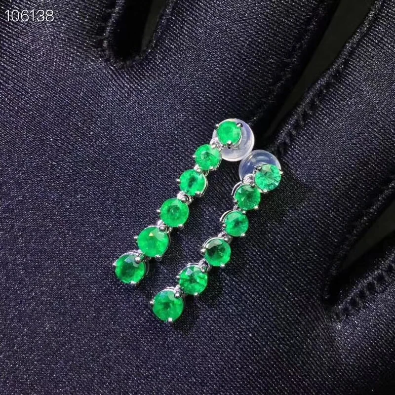 Женские серьги с натуральным зеленым изумрудом ювелирное изделие серебряным