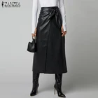 Юбка ZANZEA женская из экокожи, Модная элегантная однотонная офисная юбка с разрезом, на шнуровке, с завышенной талией, на лето