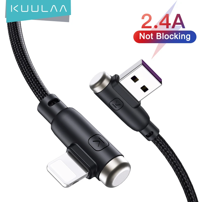 

KUULAA USB Charger Cable For iPhone 12 11 Pro Max X XS XR iPad USB Cable Cord 90° ELbow 2.4A Fast Charging Cable Data Sync Wire