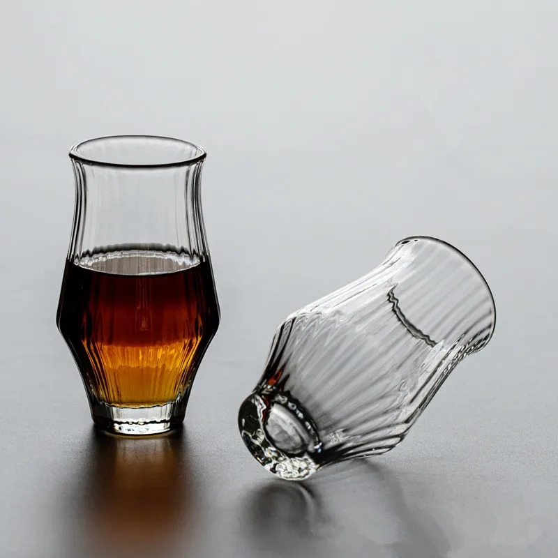 

Japanese-style Glass Heat Resistant Teacup Transparent Household Glass Juice Drink Cup Striped Wine Glasses