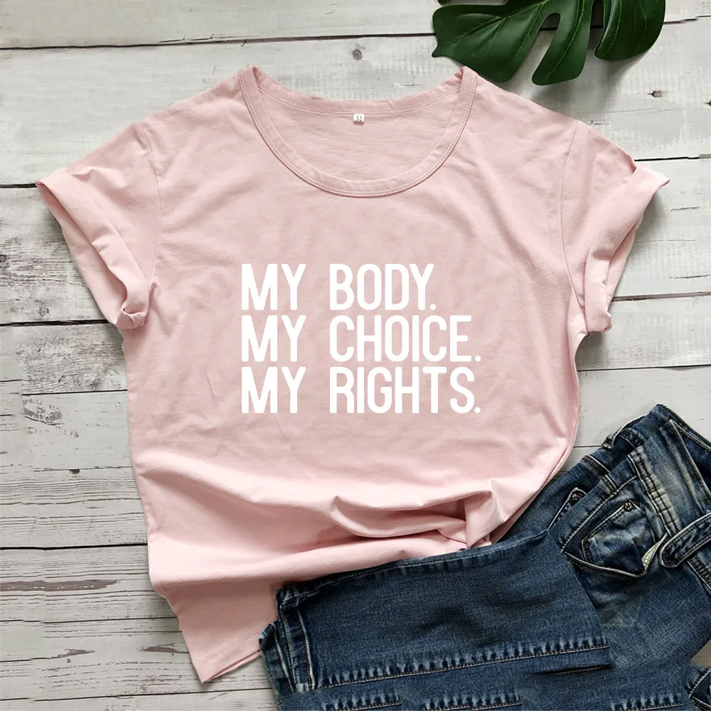 Женская футболка с короткими рукавами черная хлопковая надписью My Body Choice right