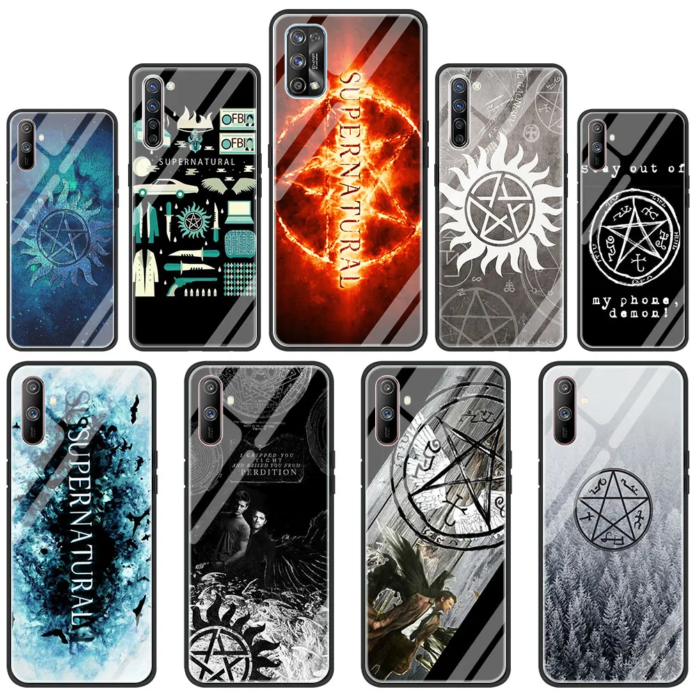 

Supernatural logo Tempered Glass Phone Case for Realme 7 6 5 Pro C3 XT 7i for Oppo A9 2020 A52 Find X2 Lite Cover Shell Capa