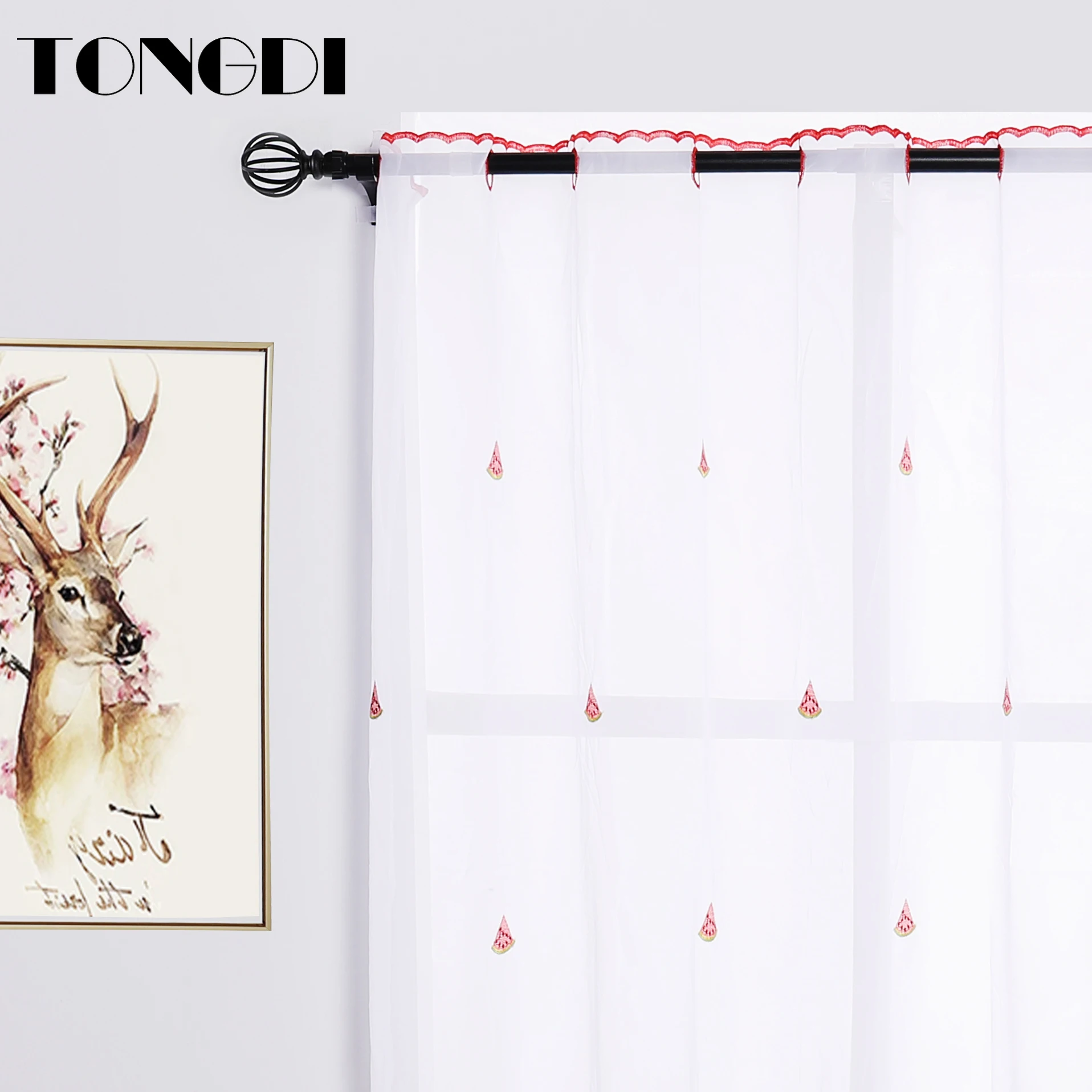 TONGDI кухонная занавеска прозрачные ярусы пасторальное фруктовое кафе вышивка