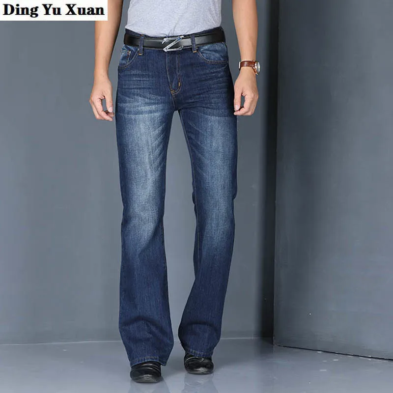 Mens Vintage Slim Fit cotton Denim Flare Pants Business Casual Classic Boot Cut Jeans for Men Blue Straight Leg Flared Jeans Men
