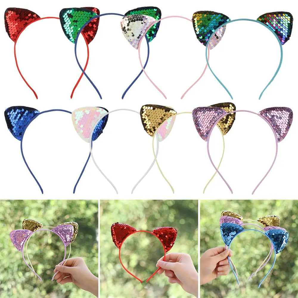 Милые головные повязки с кошачьими ушками блестки искусственная обруч для волос