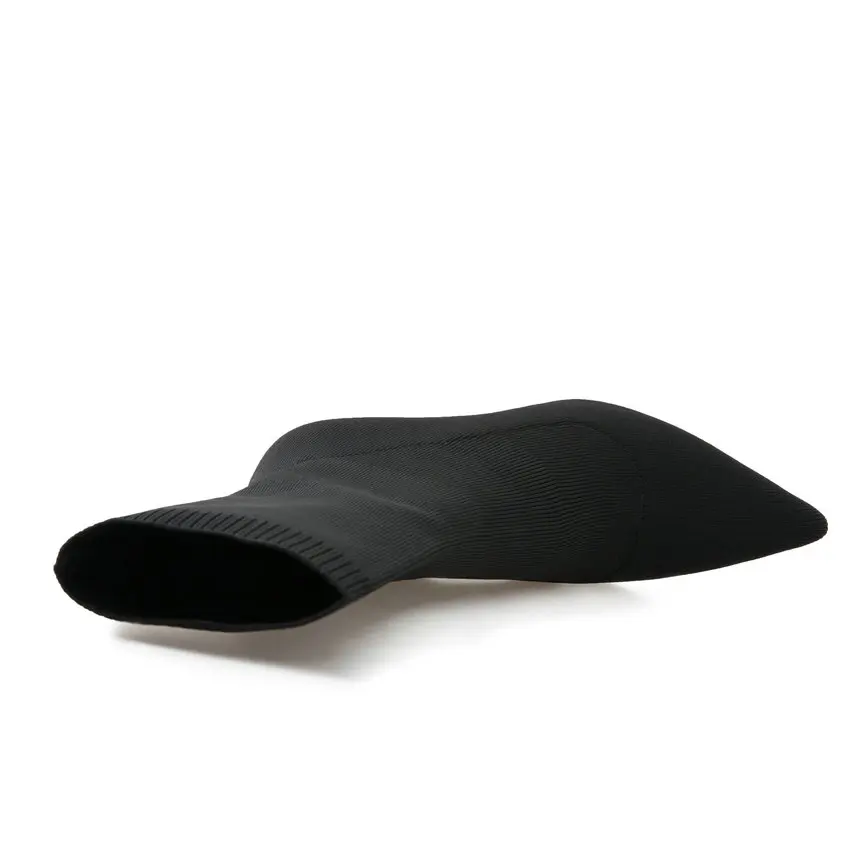 

ESVEVA 2021 Classic Pointed Toe Square Heel Knitting+PU All Match Ankle Boots Platform Women Boots Shoes Boots Size 34-43