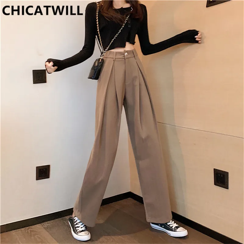 Свободные винтажные женские длинные брюки повседневные OL широкие с высокой