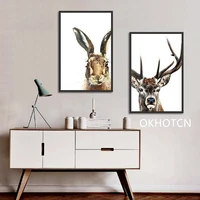 black and white animals poster rabbit deer canvas painting wall picture for living room kids room home decor gift