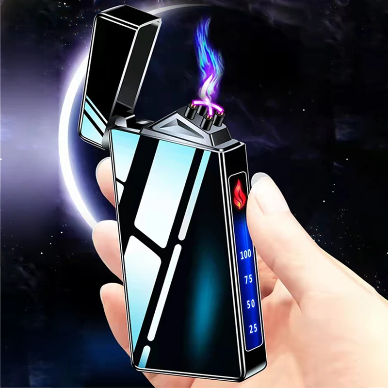 

New Double Plasma Arc Windproof Electronic USB Recharge Cigarette Smoking Metal Electric Lighter Gift