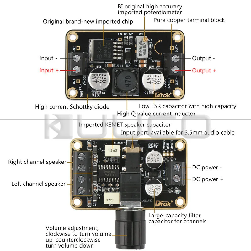 5V аудио усилитель 5W + стерео Класс D мощности и понижающий преобразователь DC 4 V 40 к