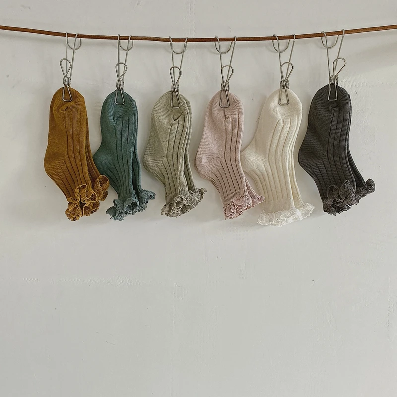 Гольфы для девочек хлопковые кружевные носки малышей на осень и зиму мальчиков