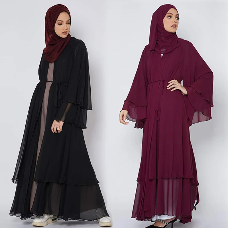 Женский шифоновый кафтан, платье абайя, хиджаб, Саудовская Аравия, Дубай, простой элегантный большой свободный халат, кардиган, мароккански...