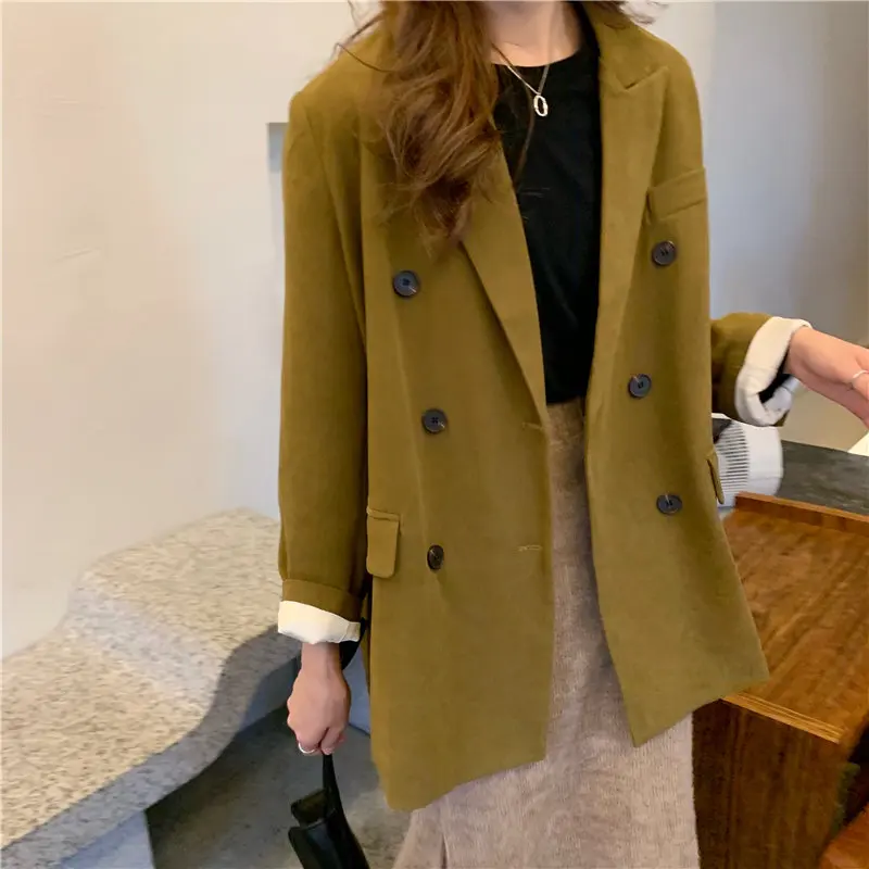 Женское офисное пальто HziriP винтажное двубортное свободного покроя Элегантные