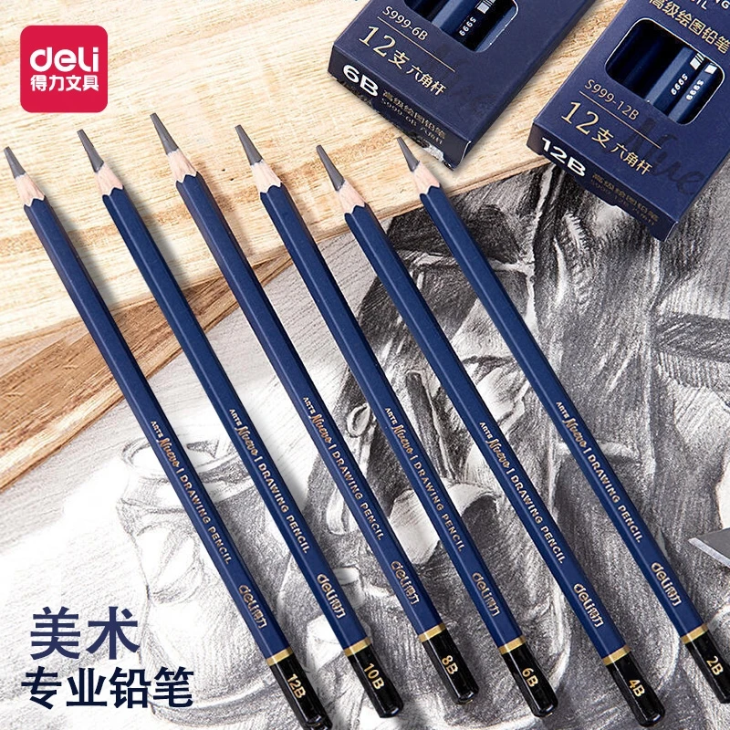 DELI Professional Wooden Sketch Drawing Pencil 3H 2H 2B 3B 4B 5B 6B 7B 8B 9B 10B 12B 14B Wood Painting Pencils Stationery Supply images - 6