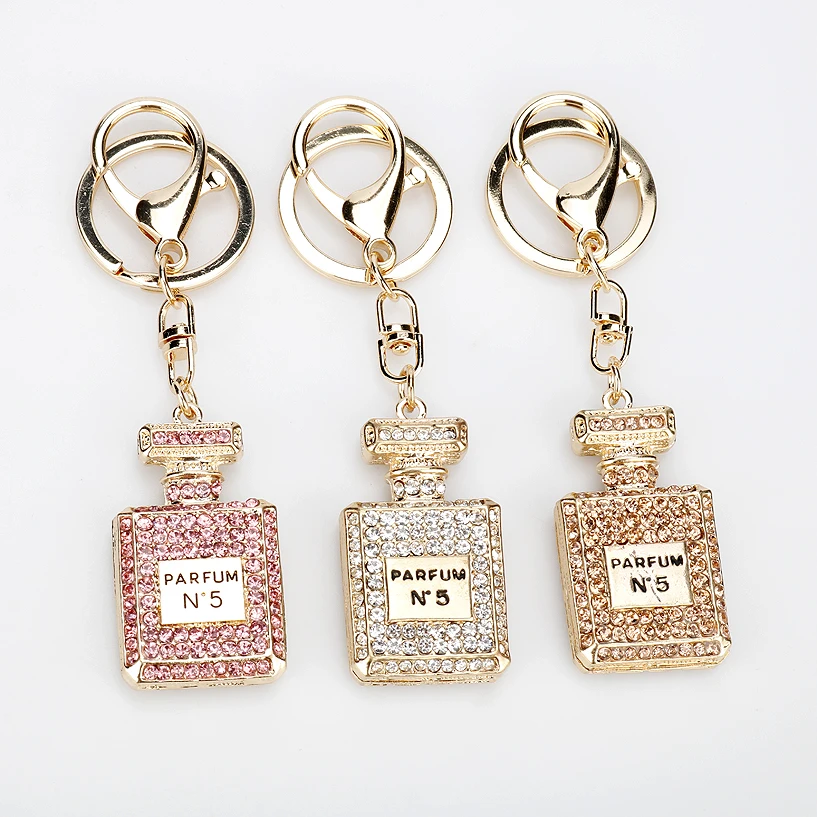 

Jewelry Rhinestone Crystal 3 Colors perfume Bottle Shape Pendant Keychain Gifts Car Handbag Key Holder Party Gifts