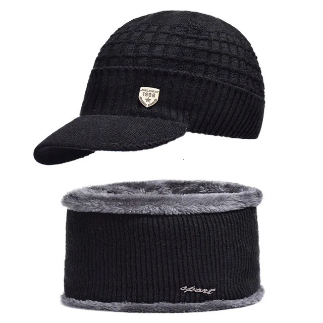 Simpe Winter Hat Skullies Beanies Hats Winter Beanies For Men Women Wool Scarf Caps Balaclava Mask Gorras Bonnet Knitted Hat - Цвет: Black hat and scarf
