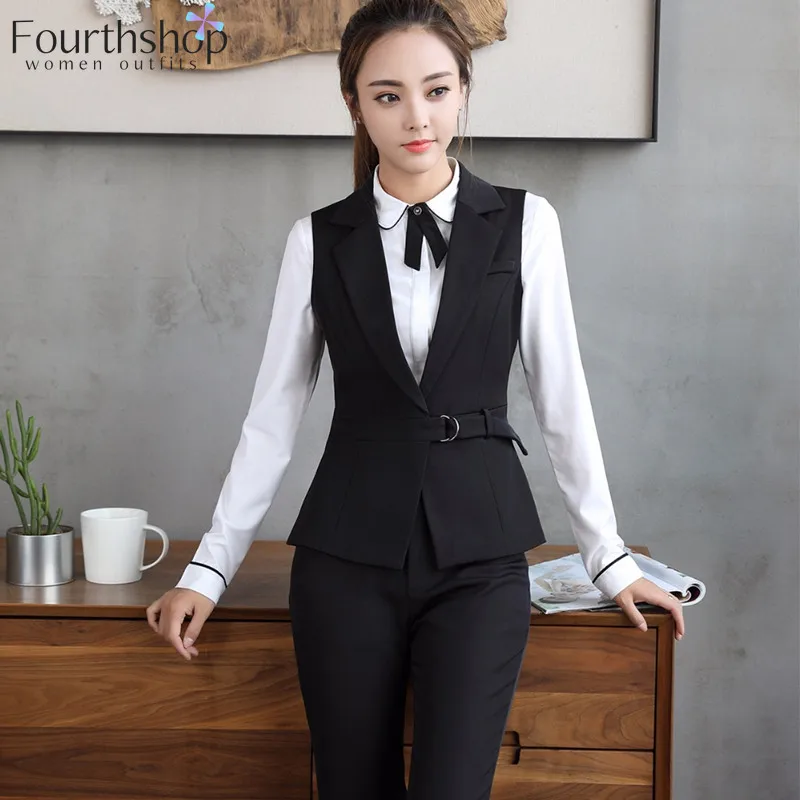 Женский комплект из 2 предметов модные брючные костюмы Элегантный жилет и брюки с