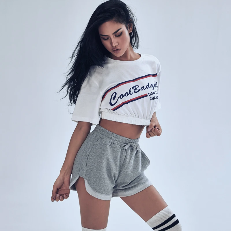 Дышащая Спортивная футболка русалка Женский Свободный укороченный топ для бега