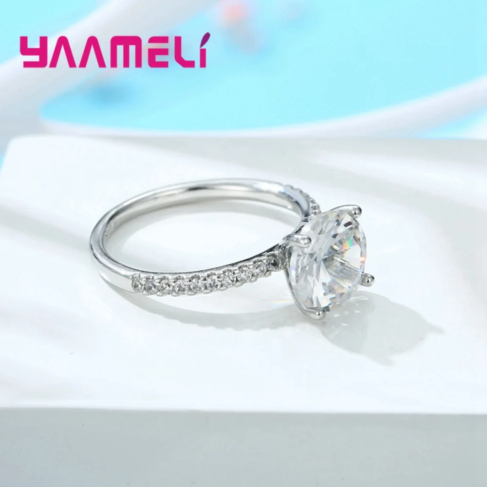 

Brilliant 925 Sterling Silver Finger Rings for Women Girlfriend Present 5A Cubic Zircon Jewelry Classic 4 Claw Setting
