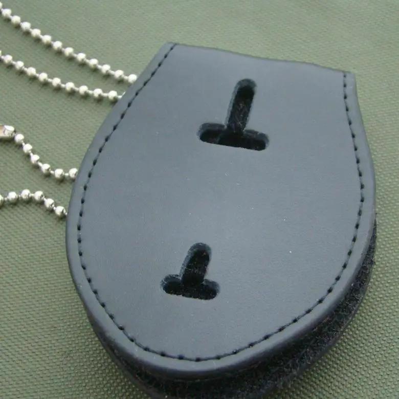 US Police Badge Holder With Neck Chain Belt Clip-Us Leather clip BLACK | Costumes