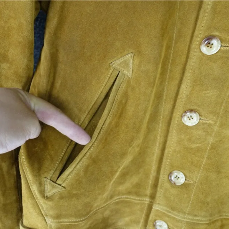 

British Style Mens Genuine Leather Jacket Vintage Long Sleeve Single Breasted Cowhide Suede Coats Lapel Casual Outerwear Male