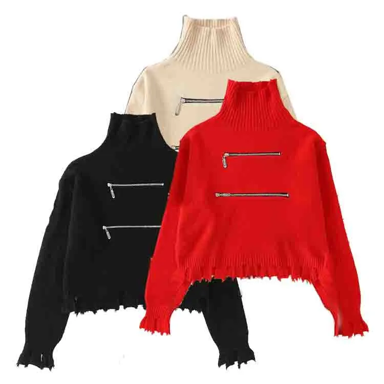 

Turtleneck Zipper Pullover Sweater Women Casual Long Sleeved Autumn Winter Knitted Top 2020 Vintage Female Lady Sweaters