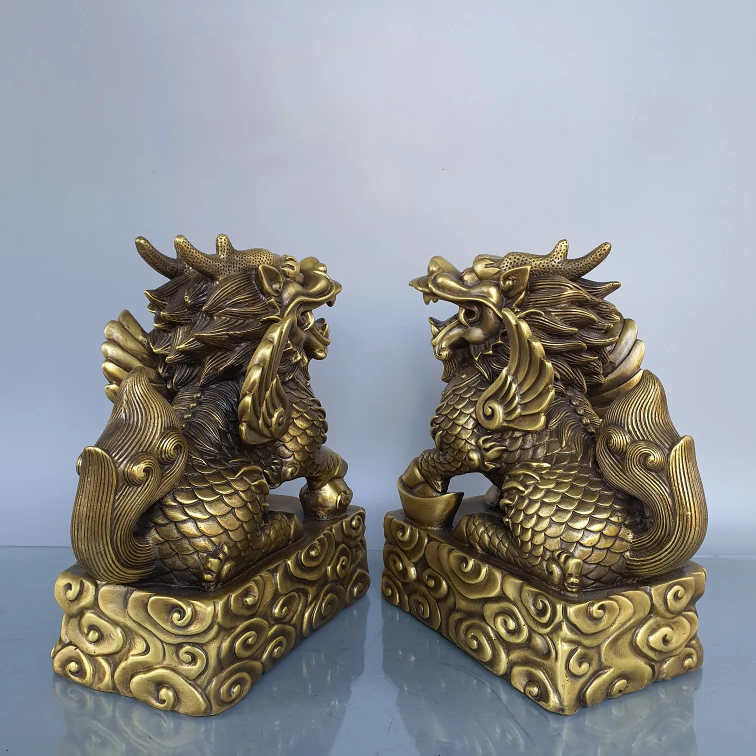 Коллекция тибетских храмов старые латунные Мифические животные Кирин 11 дюймов