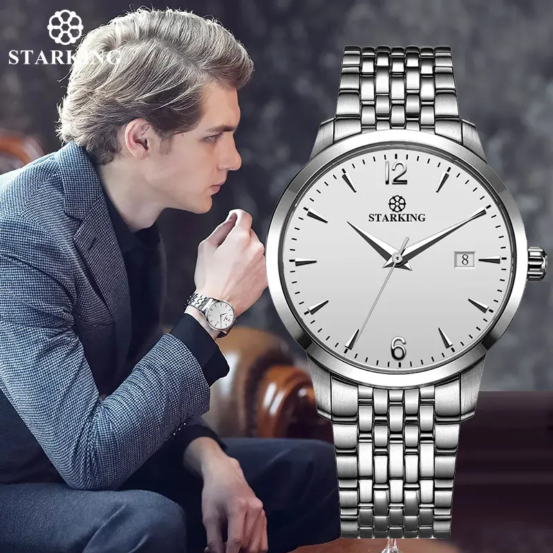 STARKING роскошные механические мужские часы автоматические черные из нержавеющей