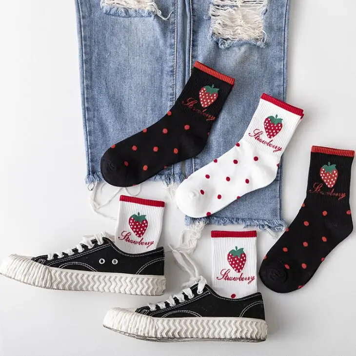 

Cute Art Socks Cartoon fruit strawberry socks printed harajuku college style leisure small fresh Funny socks female