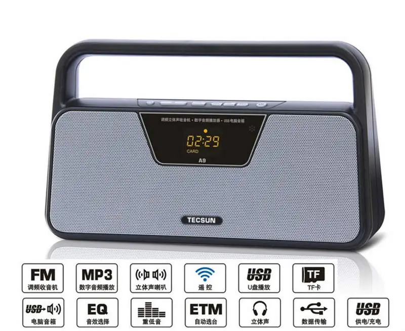 TECSUN A9 FM стерео радио приём светодиодный цифровой дисплей MP3 плеер компьютерная Колонка радио приемник Интернет портативное радио